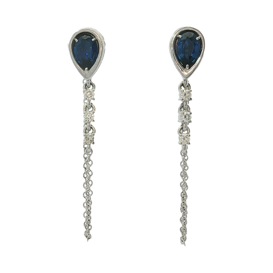 Platinum Sapphire and Diamond Chain Earrings