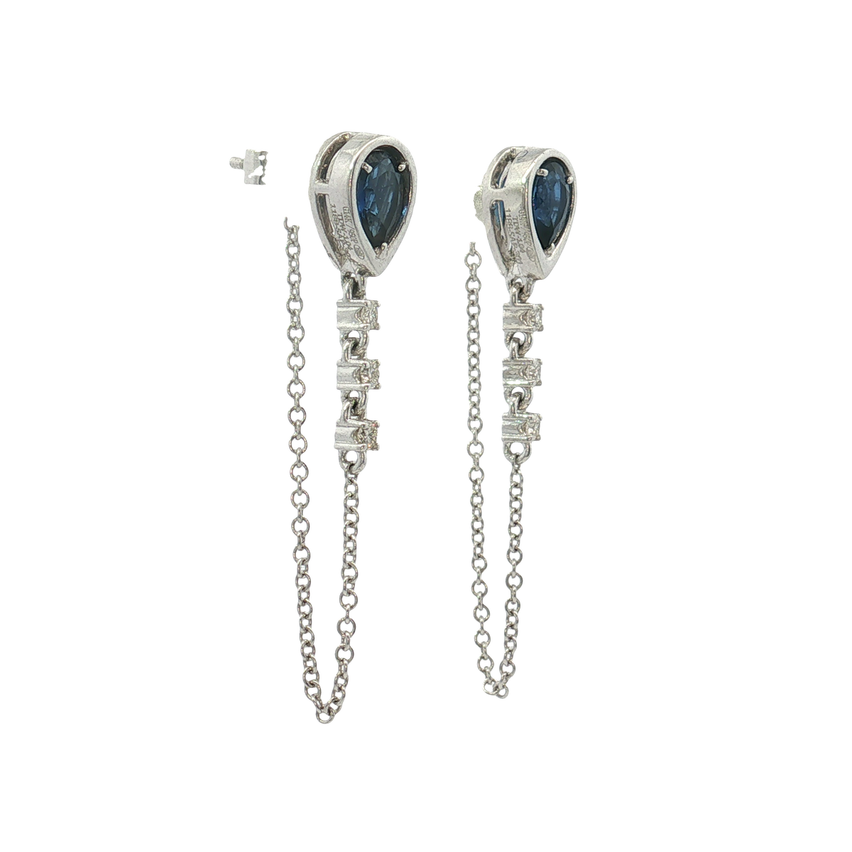 Platinum Sapphire and Diamond Chain Earrings