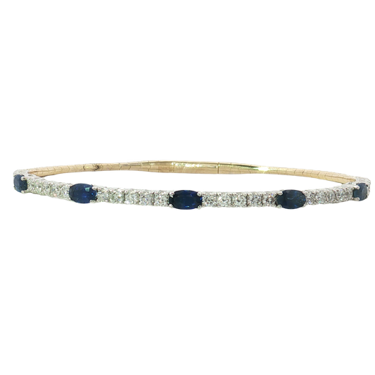 14K Dual Tone Gold Sspphire and Diamond Flexi-Bangle