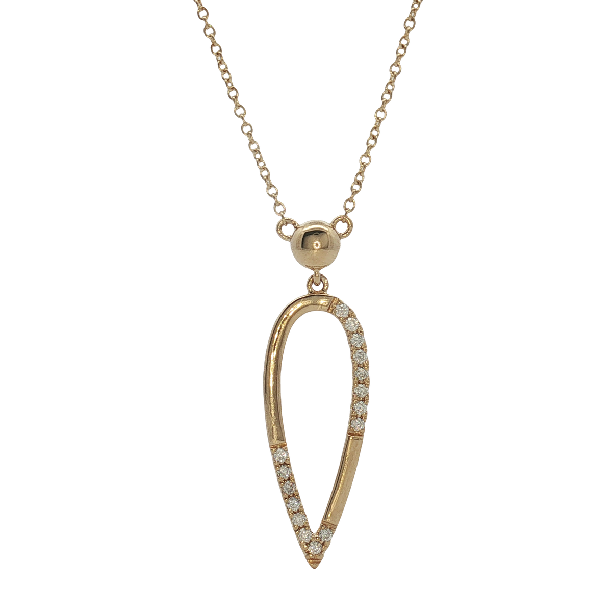 14K Yellow Gold Diamond Station Necklace with Oval Station Pendant