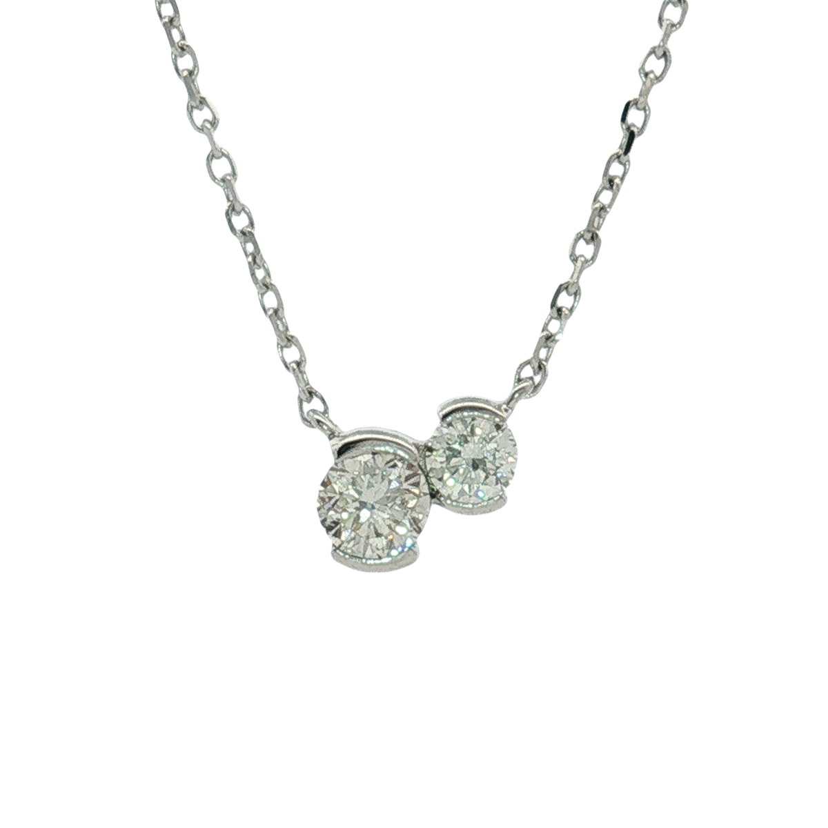 14K White Gold Diamond Station Necklace