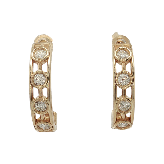 14K Yellow Gold Diamond Hoop Earrings