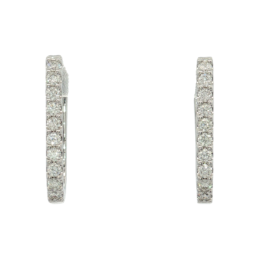 14K White Gold Diamond Hoop Earrings