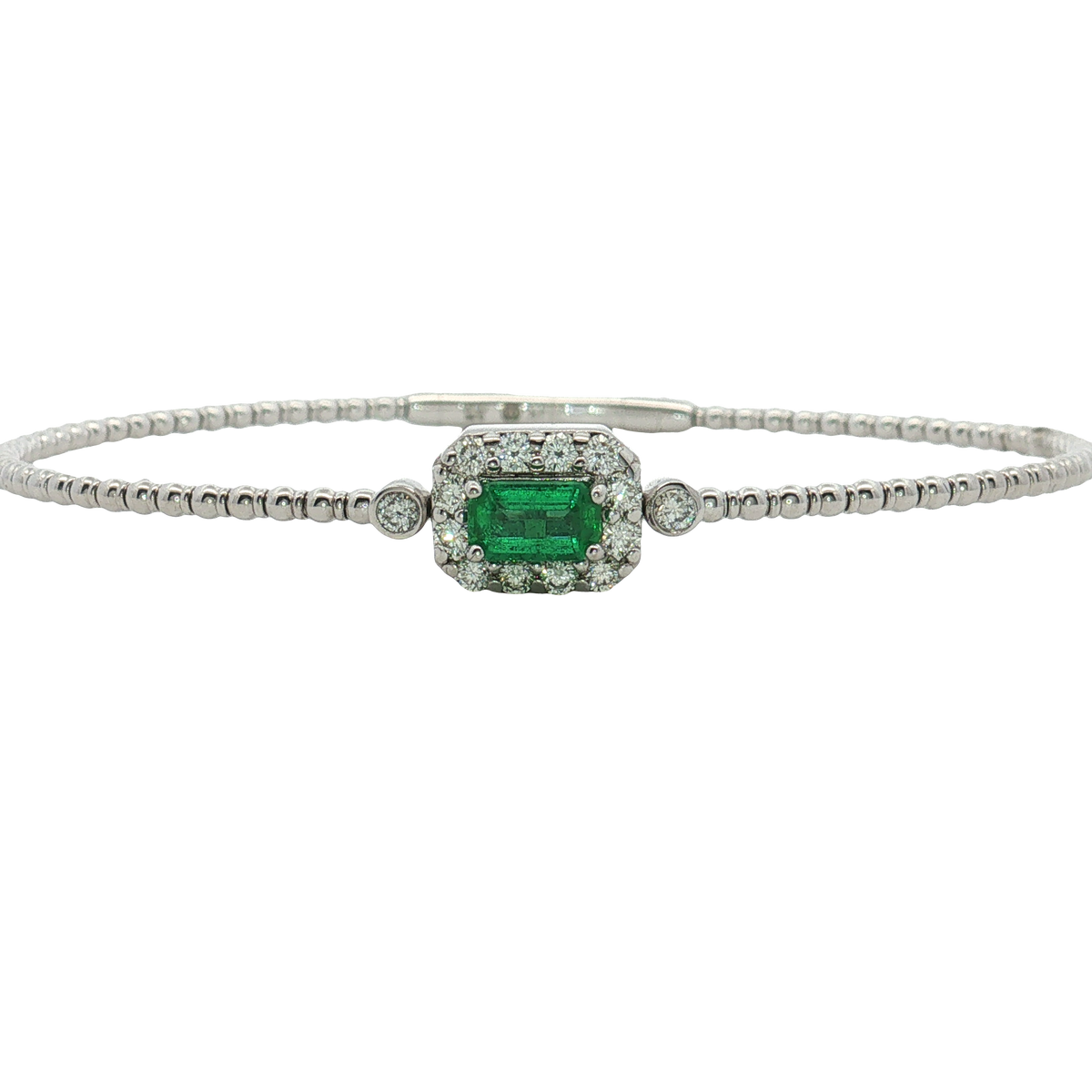 14K White Gold Emerald and Diamond Bangle