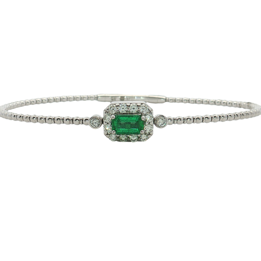 14K White Gold Emerald and Diamond Bangle