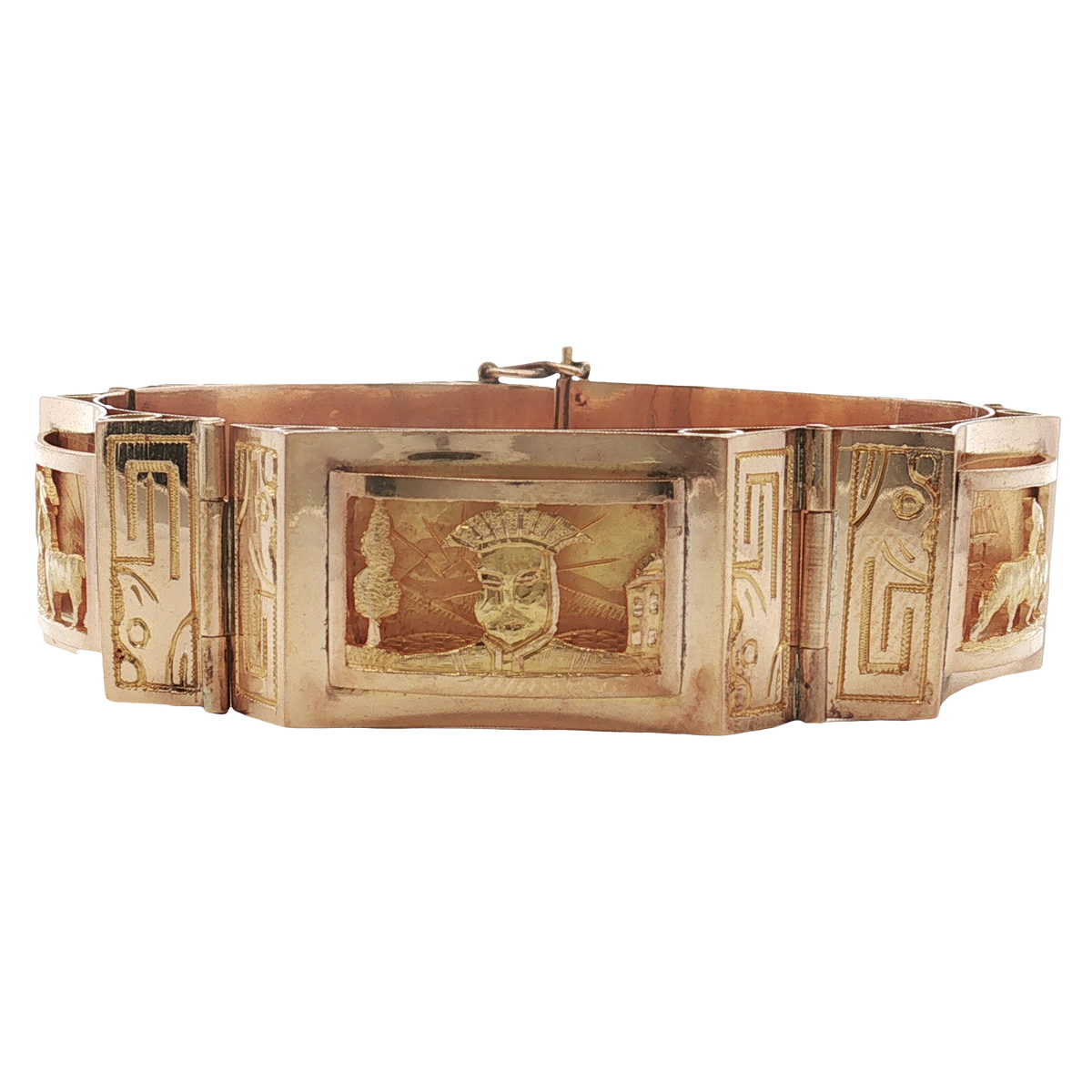 Estate- 14K Yellow Gold Vintage Story Panel Bracelet