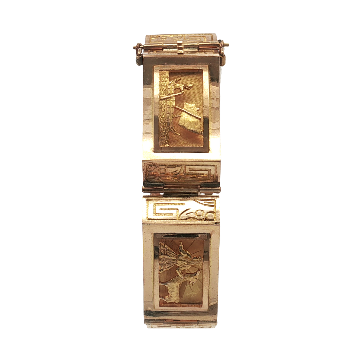 Estate- 14K Yellow Gold Vintage Story Panel Bracelet
