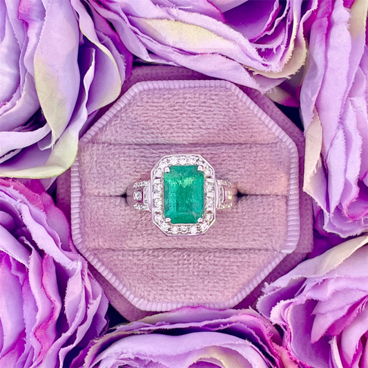 18K White Gold Emerald and Diamond Ring