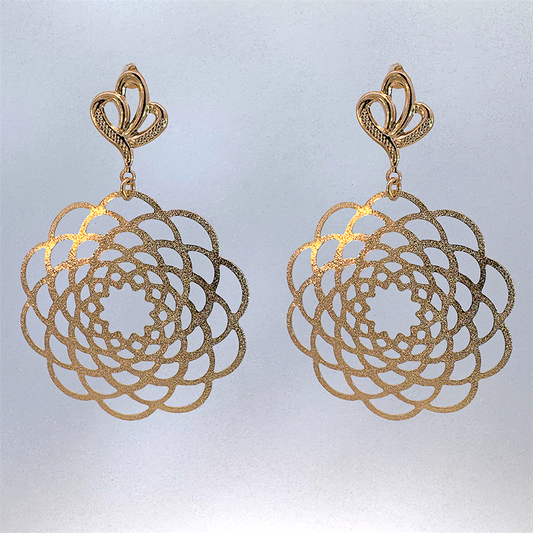 18K Yellow Gold Filled Open Flower Textured Post Earrings