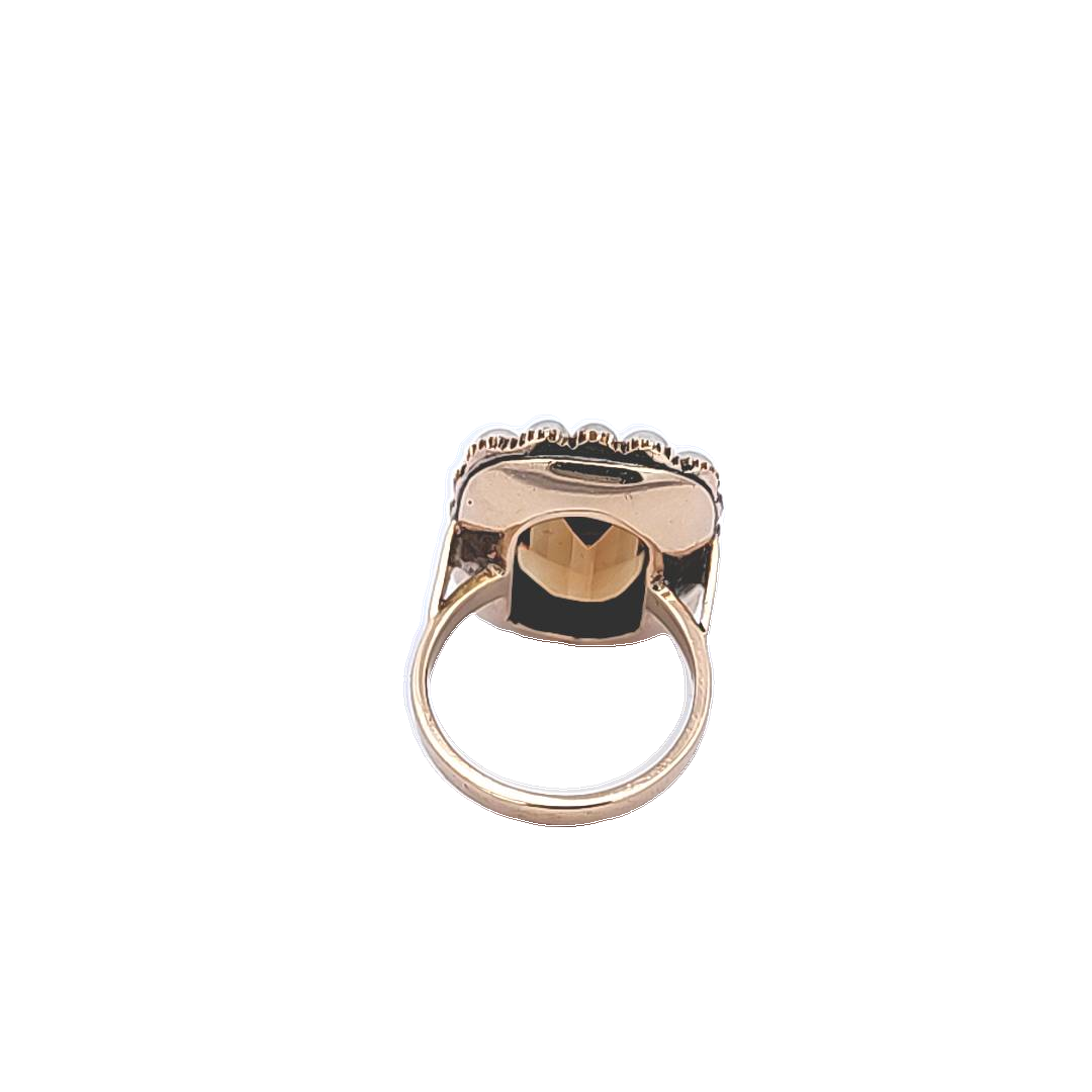 Yellow Gold, Citrine and Pearl Ring