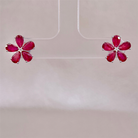 14K White Gold Ruby and Diamond Earrings