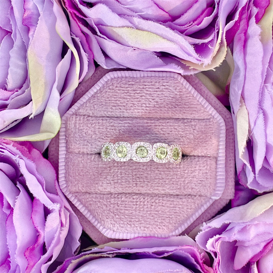 14K White Gold Peridot Ring with Diamond Halo