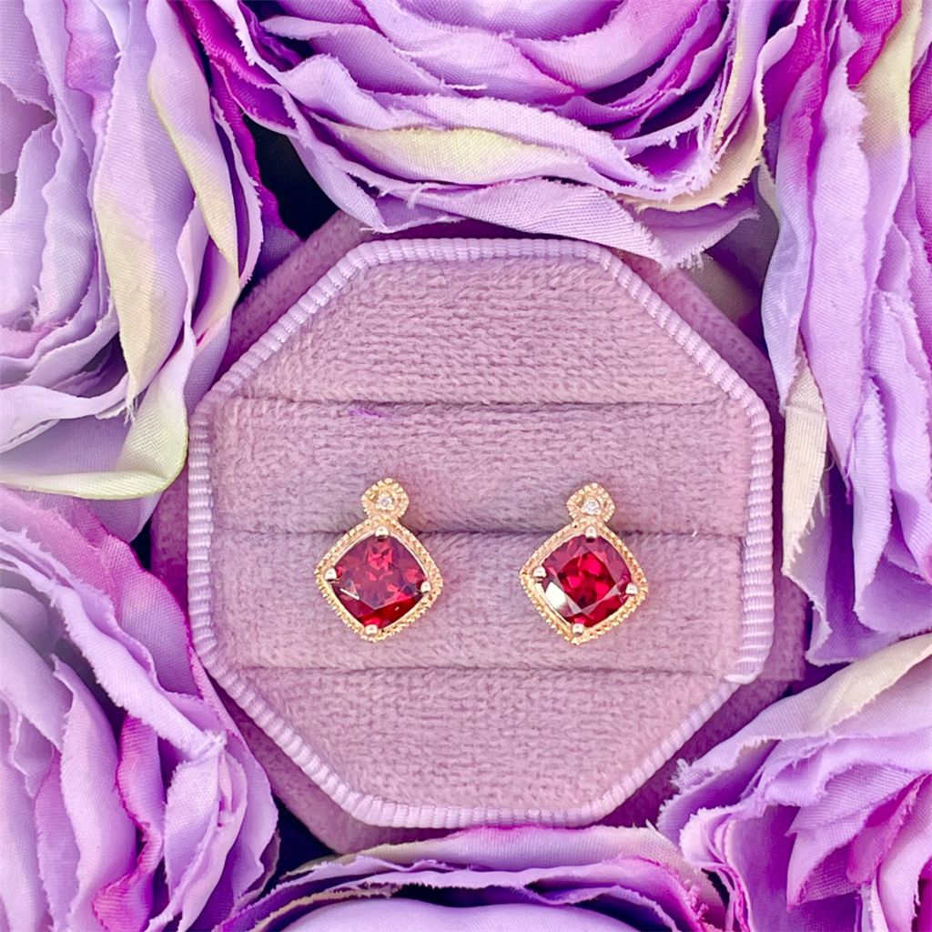 10K Yellow Gold Garnet and Diamond Earrings