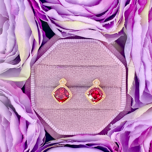 10K Yellow Gold Garnet and Diamond Earrings