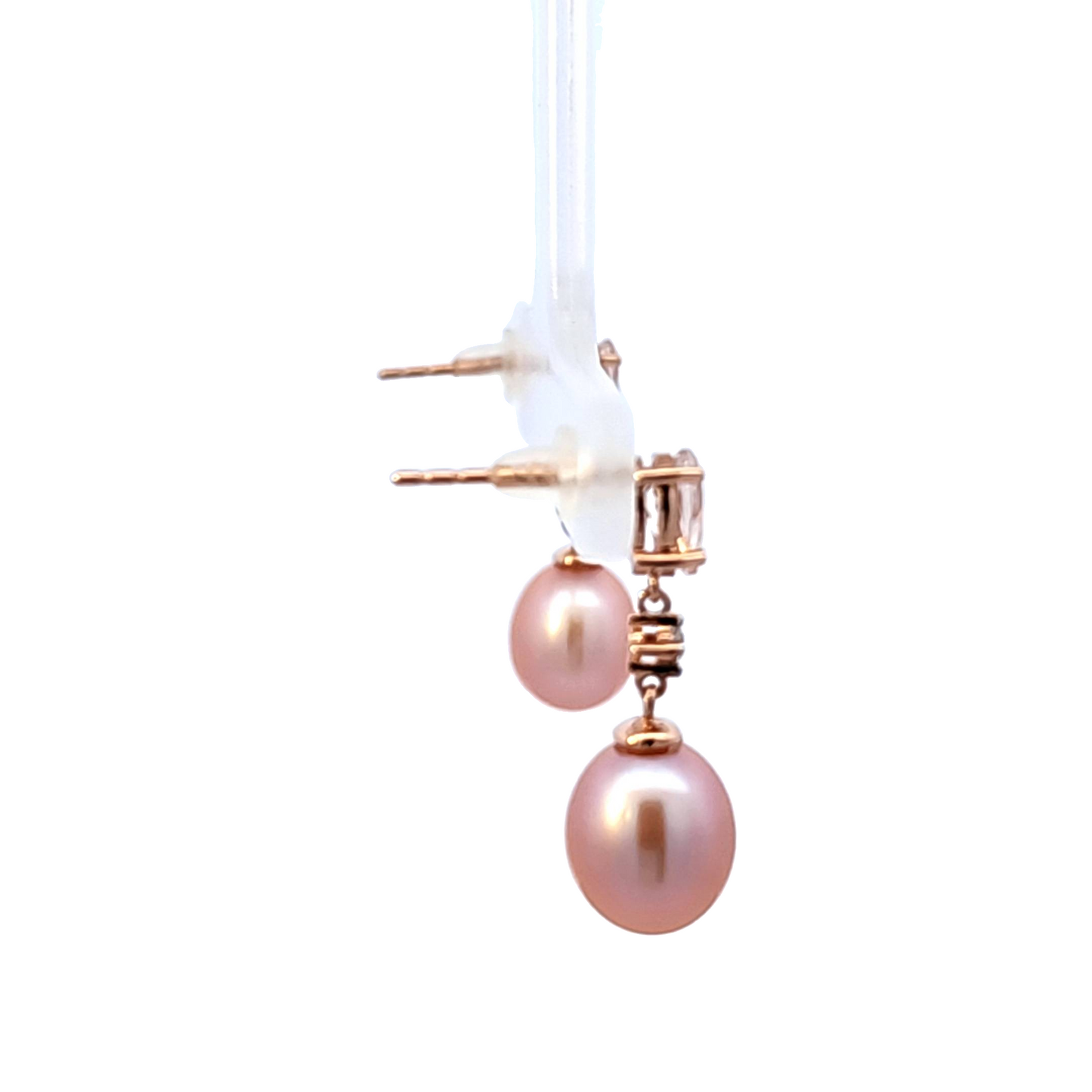 Pink Freshwater Pearl, Morganite and Diamond Drop Earrings