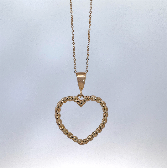 18K Yellow Gold Filled Rope Style Heart Shape Pendant with 18" Chain