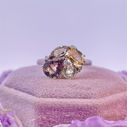 Benjamin Cohen- Sterling Silver Smoky Topaz, Citrine and Cognac Quartz Ring
