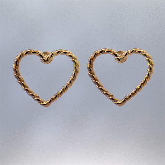 18K Yellow Gold Filled Rope Style Heart Shape Post Earrings