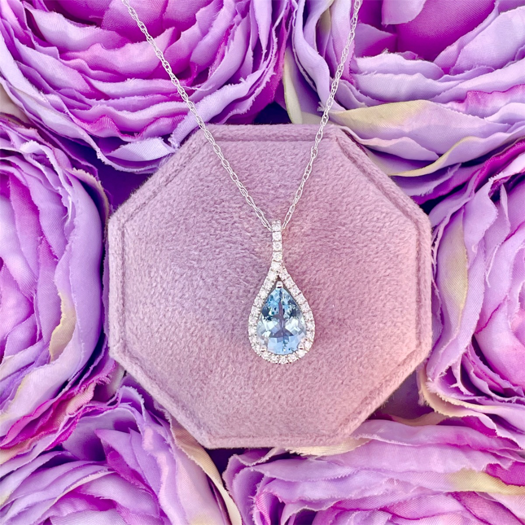 White Gold Aquamarine and Diamond Necklace