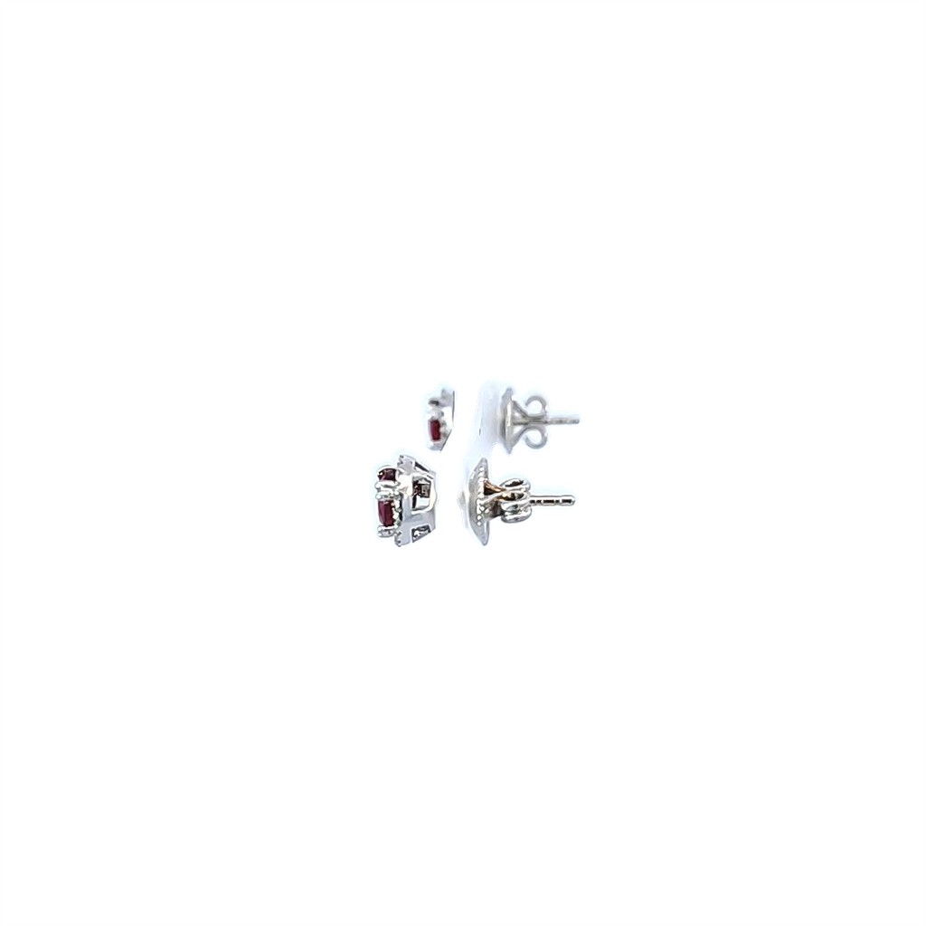 14K White Gold Ruby and Diamond Halo Earrings