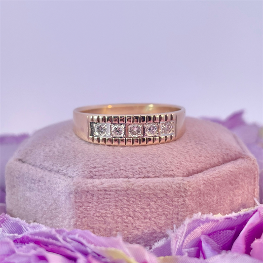 Estate- 18K Yellow Gold Mens Five Stone Diamond Band