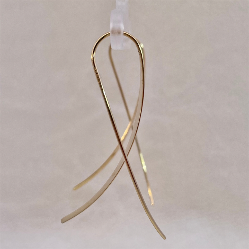 Estate-14K Yellow Gold Threader Upside Down Hoop Earrings