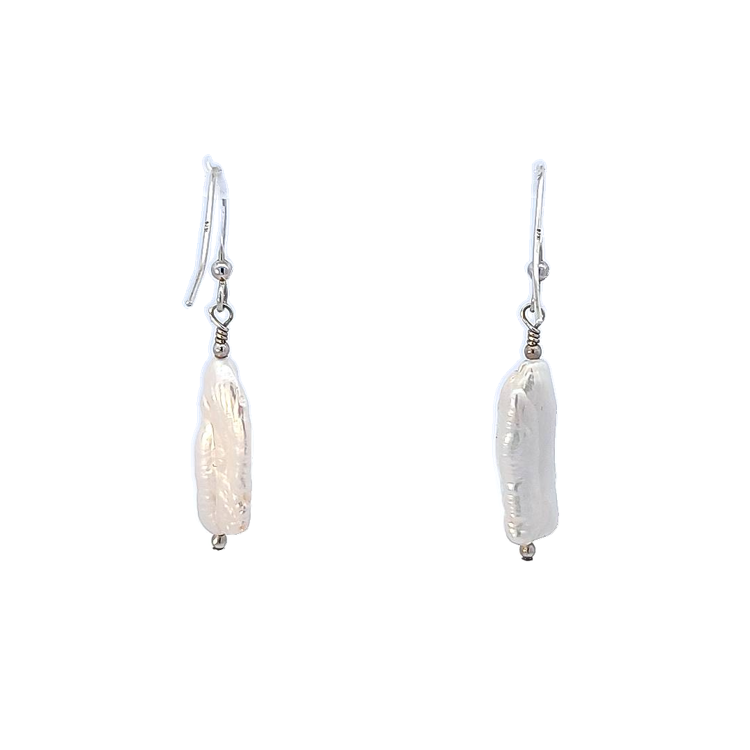 Sterling Silver Biwa Pearl Earrings