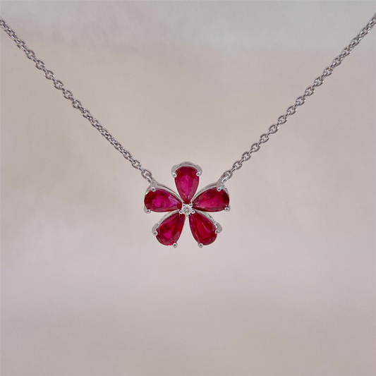 14K White Gold Ruby and Diamond Necklace