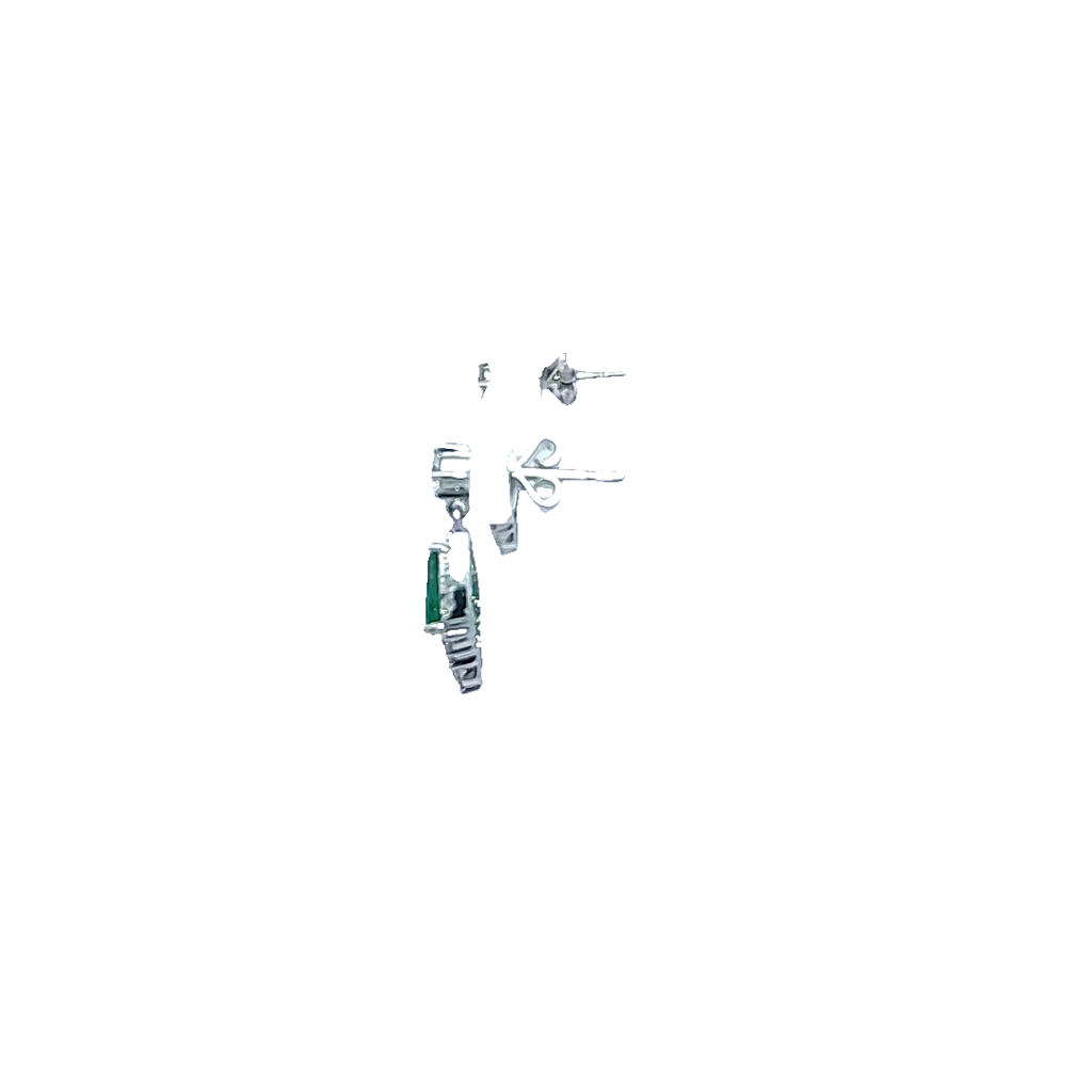 14K White Gold Emerald and Diamond Earrings