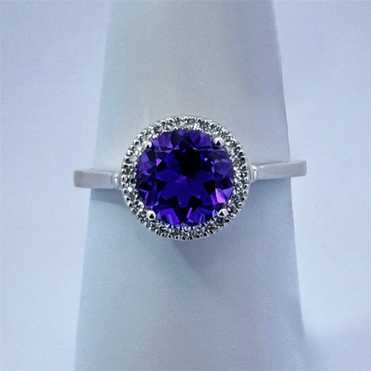 14K White Gold Amethyst and Diamond Ring