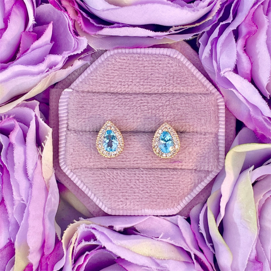 10K Yellow Gold Blue Topaz and Diamond Earrings