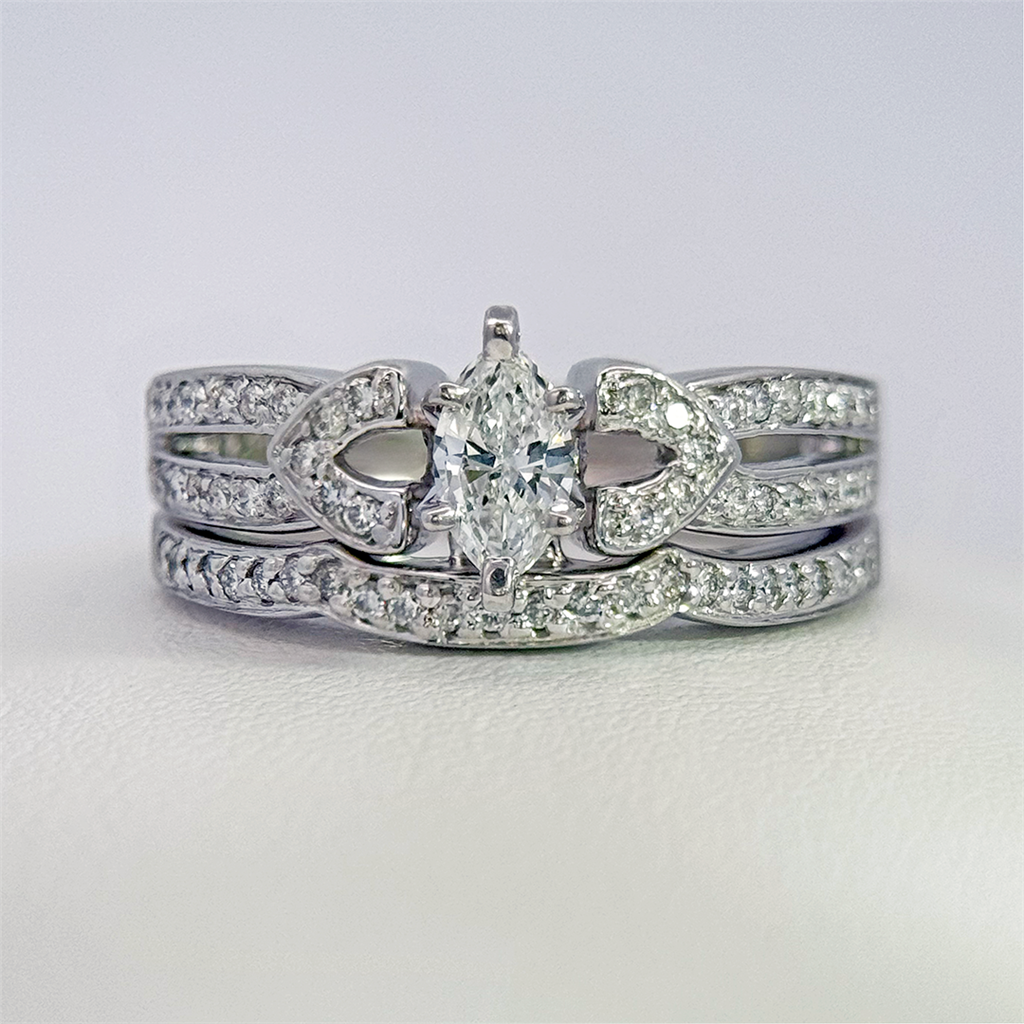 Estate - 14K White Gold Marquise Diamond Wedding Set