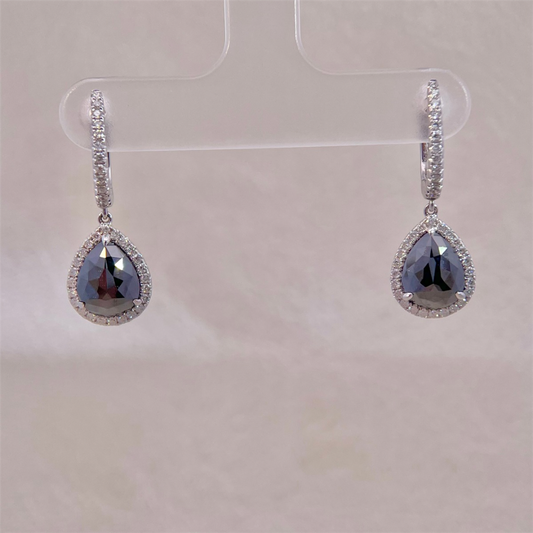 14K White Gold Black Diamond Earrings