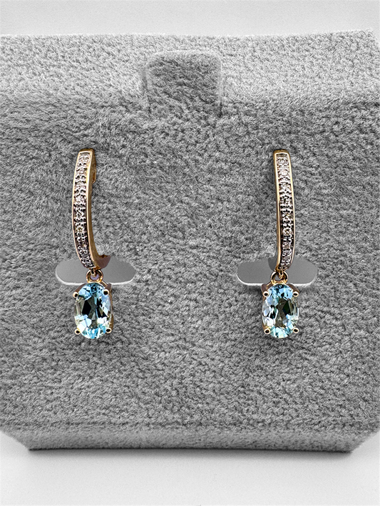 14K Yellow Gold Aquamarine and Diamond Earrings