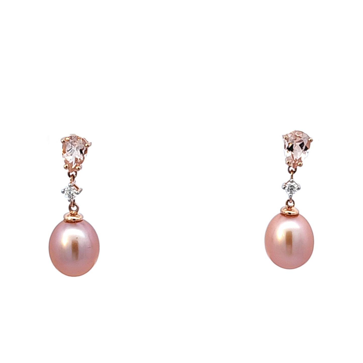 Pink Freshwater Pearl, Morganite and Diamond Drop Earrings