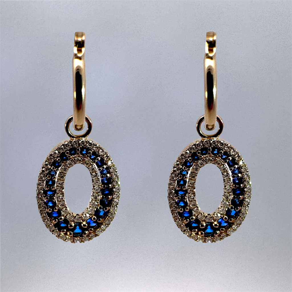 14K Yellow Gold Diamond and Sapphire Earrings