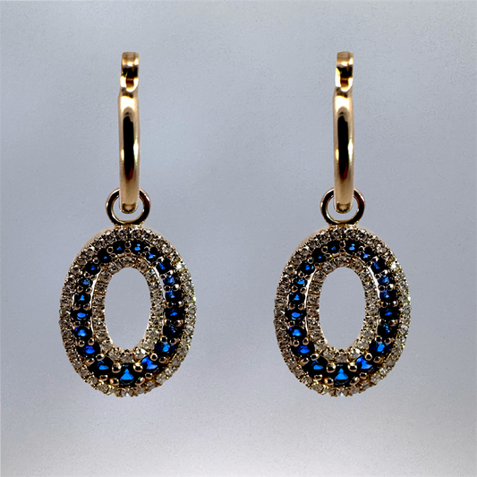 14K Yellow Gold Diamond and Sapphire Earrings
