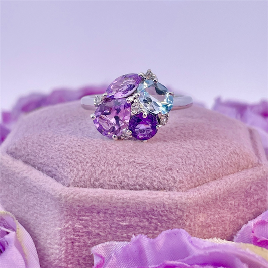 Benjamin Cohen- Sterling Silver Amethyst, Blue Topaz and White Topaz Ring
