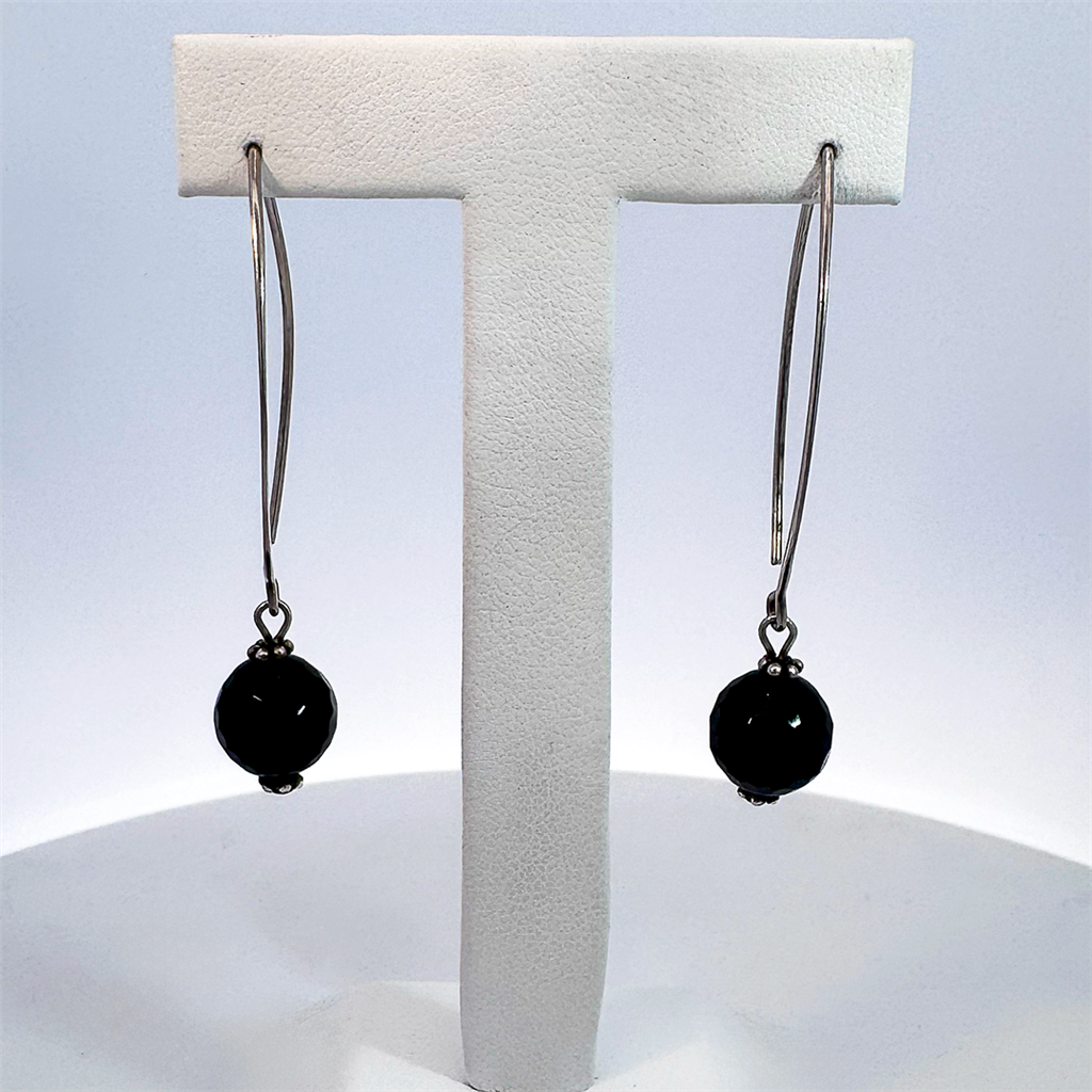 Estate- Sterling Silver Black Bead Earrings