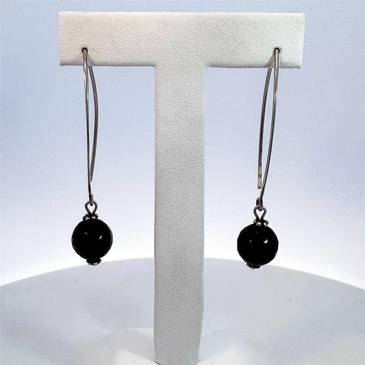 Estate- Sterling Silver Black Bead Earrings