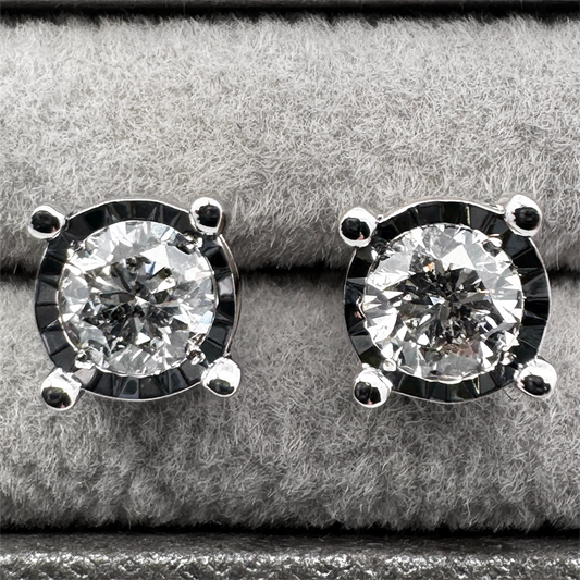 10K White Gold Diamond Illusion Stud Earrings