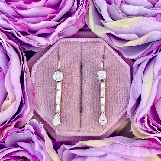 Estate-18K White Gold Natural Diamond Earrings with 10K Lever  Backs
