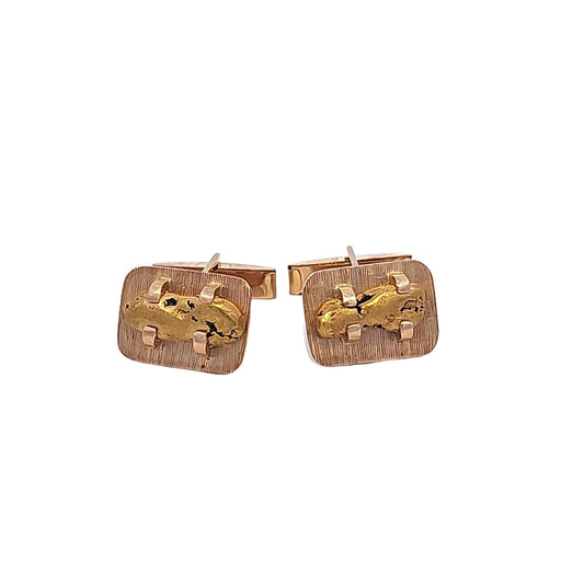 18K Yellow Gold Nugget Cuff Links