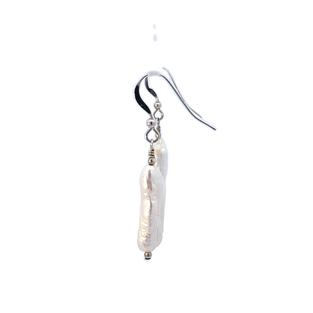 Sterling Silver Biwa Pearl Earrings