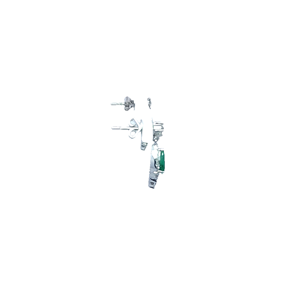 14K White Gold Emerald and Diamond Earrings