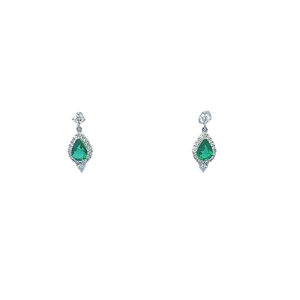 14K White Gold Emerald and Diamond Earrings