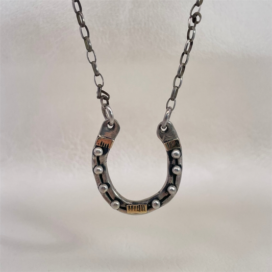 Estate- Sterling silver Horse Shoe Necklace with 14K Gold Accents
