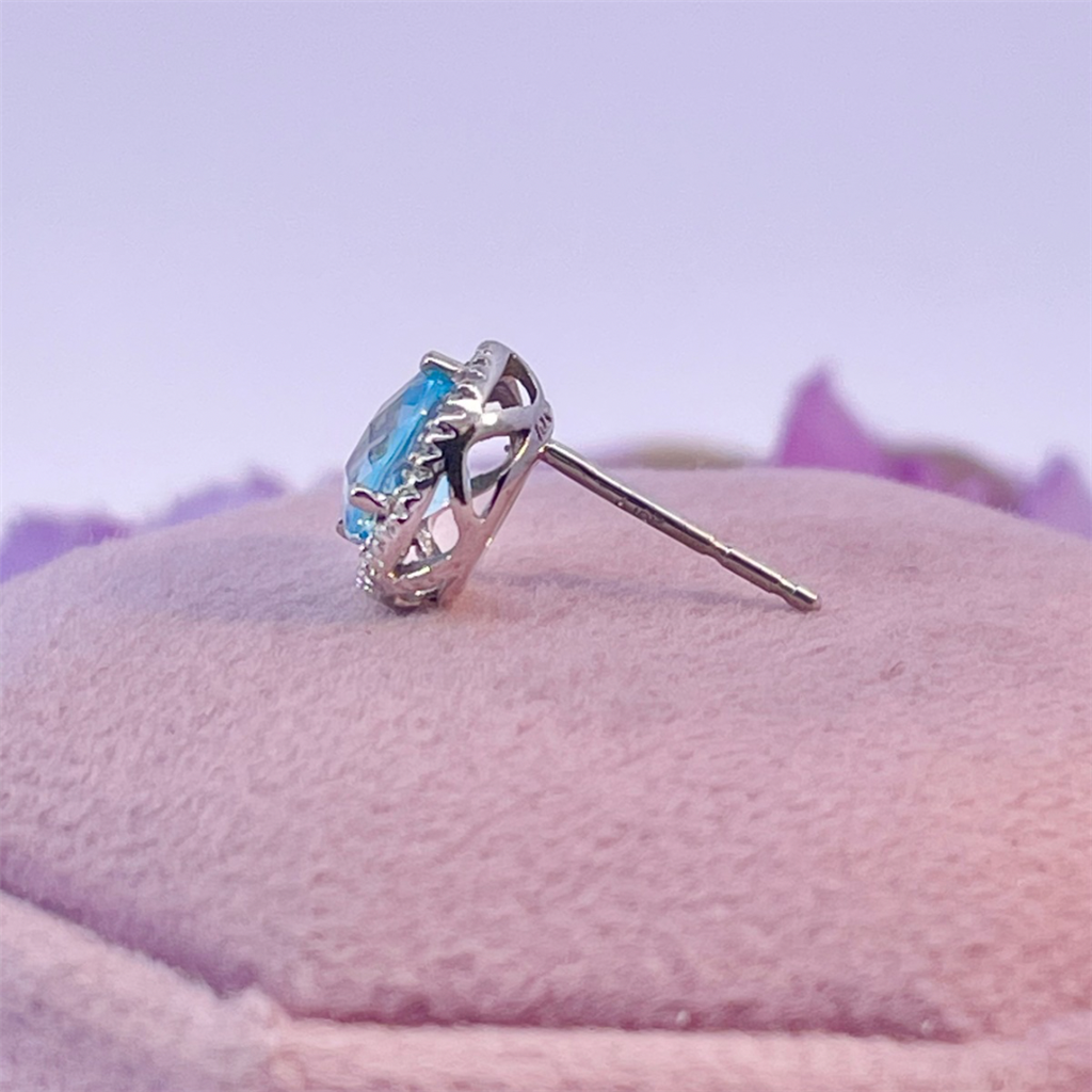 10K White Gold Blue Topaz and Diamond Earrings