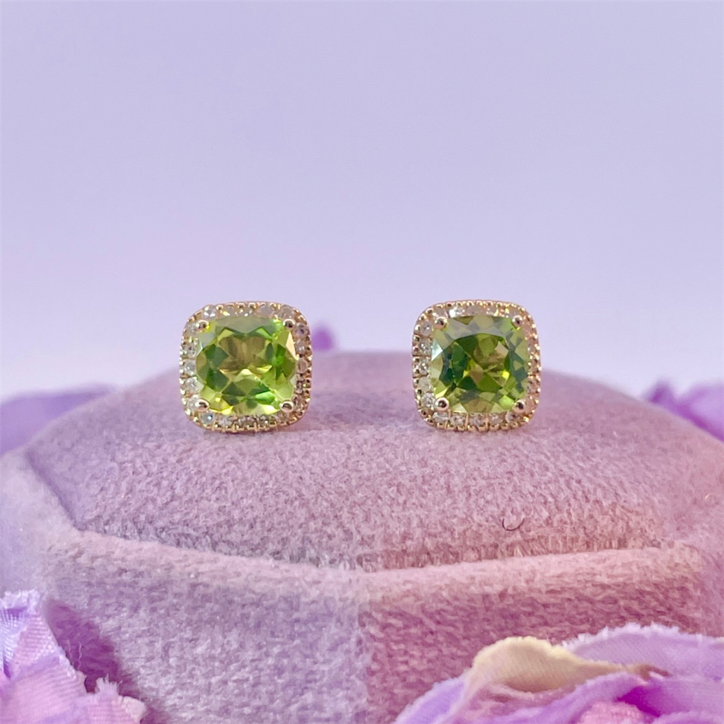 14K Yellow Gold Peridot and Diamond Earrings