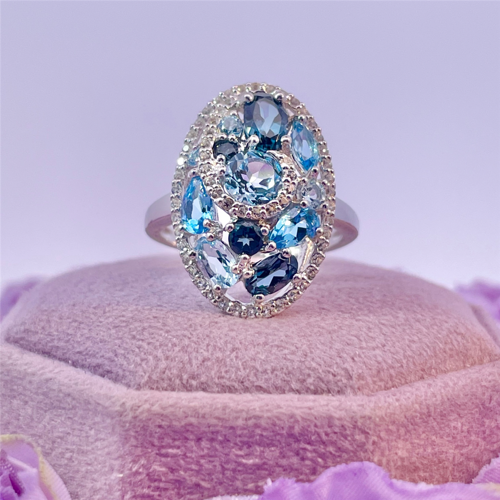 Benjamin Cohen- Sterling Silver Blue Topaz and White Topaz Ring